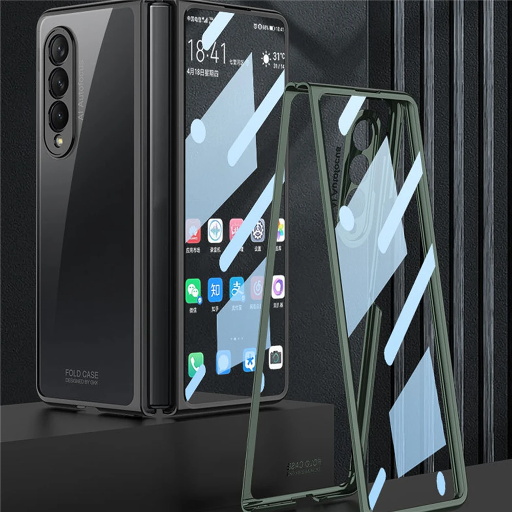 For Samsung Case Galaxy Z Fold 3 5G Cover Plating Transparent Phone Case Shockproof Back Cover