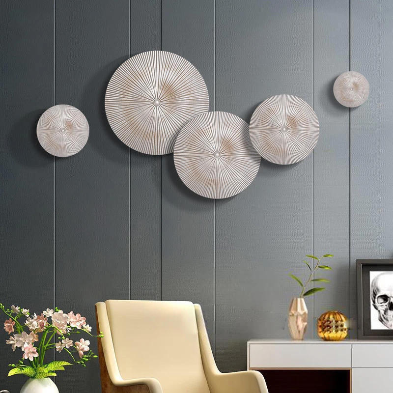 Modern Wood Round Shape Wall Sticker Decoration Home Livingroom Wall Mural Ornaments Hotel Cafe Club Wall Hanging Pendant Crafts