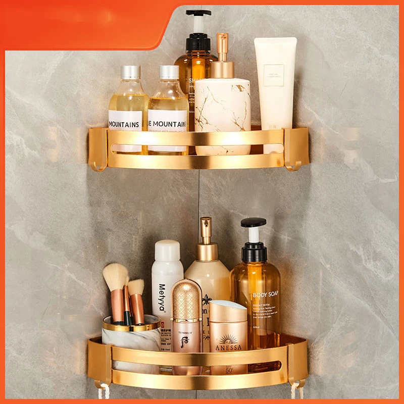 Modern Space Aluminum Punch-free Wall Hanging Cosmetics Storage Rack Crafts Bathroom Toilet Vanity Wall Mounted Toiletries Shelf