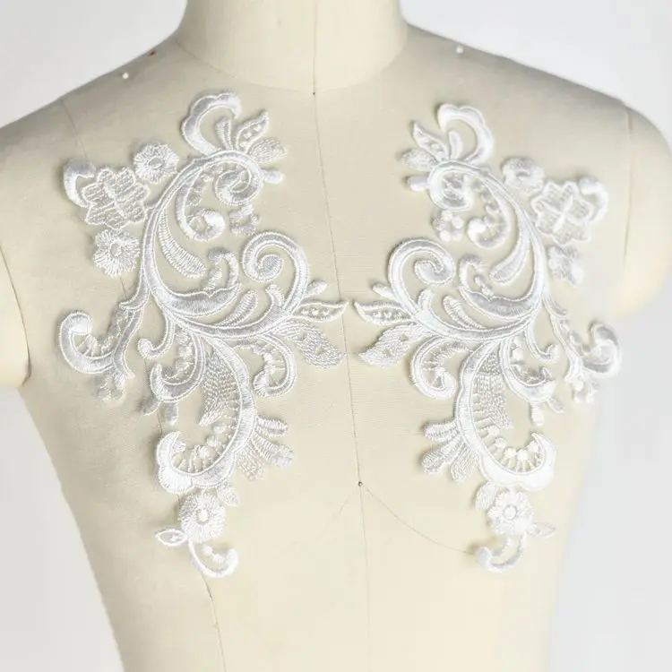 White Flower Sequins Embroidered Lace Applique Trim Sewing Collar for Wedding Dress DIY Costume Scrapbooking