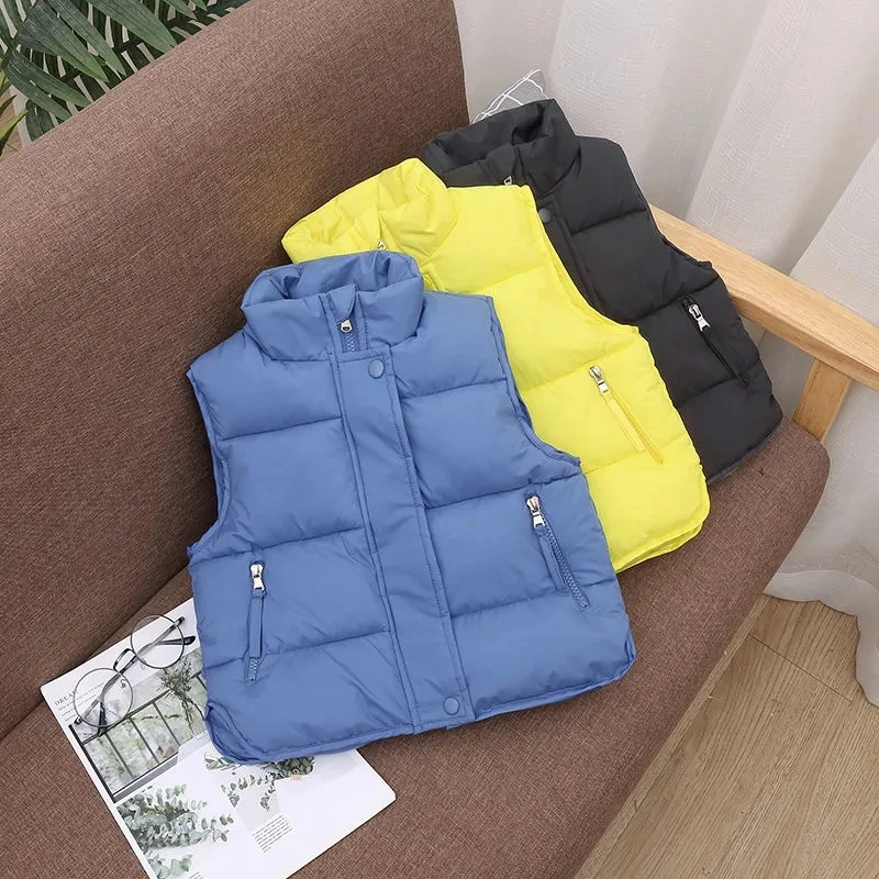 Candy Color Down Cotton Vest Children\'S Waistcoat Spring Autumn Casual Cardigan Thicken Warm Outerwear Toddler Sleeveless Coat