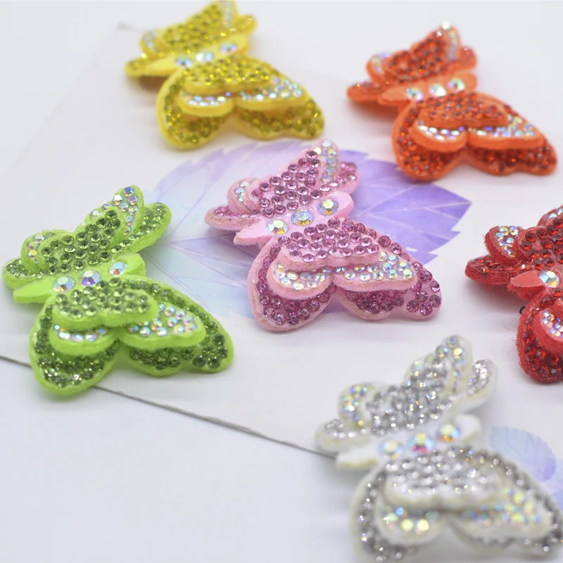 12Pcs/lots 40mm Colorful 2 Size Butterfly Set for Bag Clothing Applique Rhinestone Stick-on Hairband Garment Accessories Patch