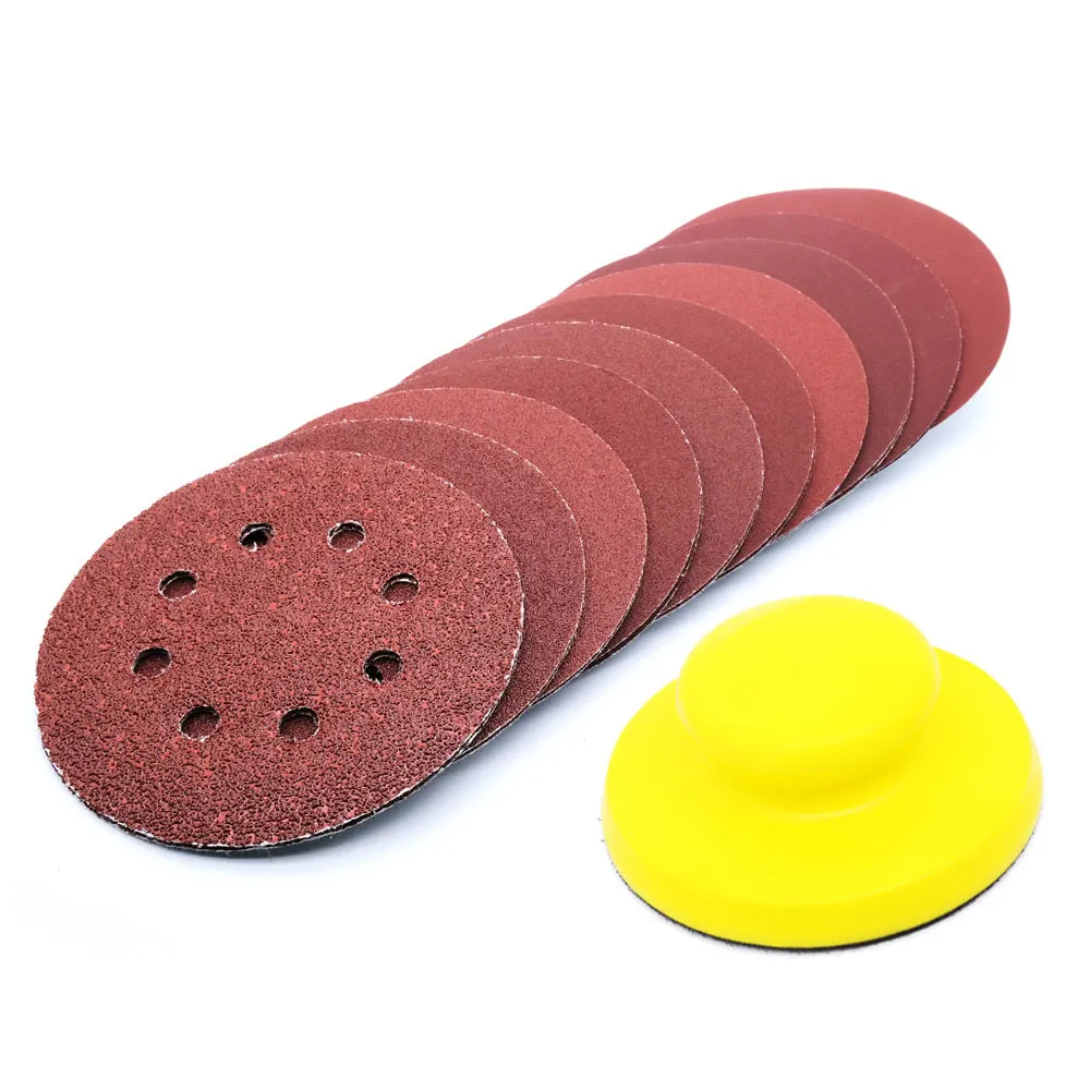 5 Inch 50pcs Sanding Disc 125mm Sandpaper Round Sand Pads with Backer Pad for Hand Polishing Wood Metal Working Abrasive