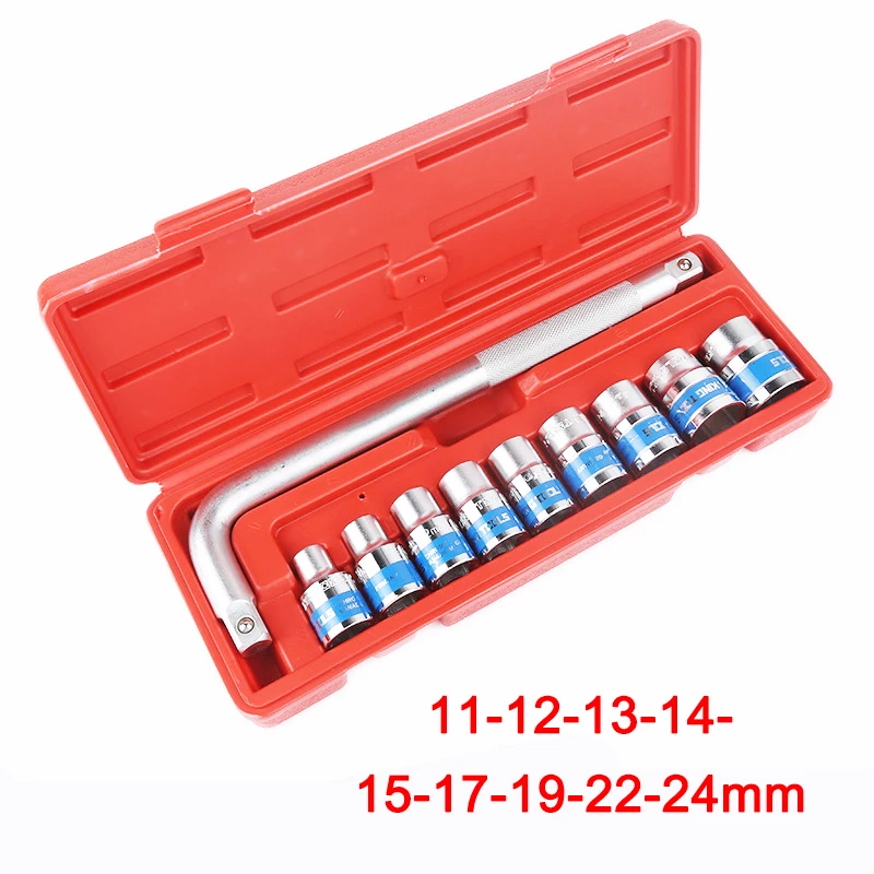 Wrench Hardware Car Repair Tool Set 1/2 10 Pcs High-Carbon Steel Two-Color Blue Belt Socket