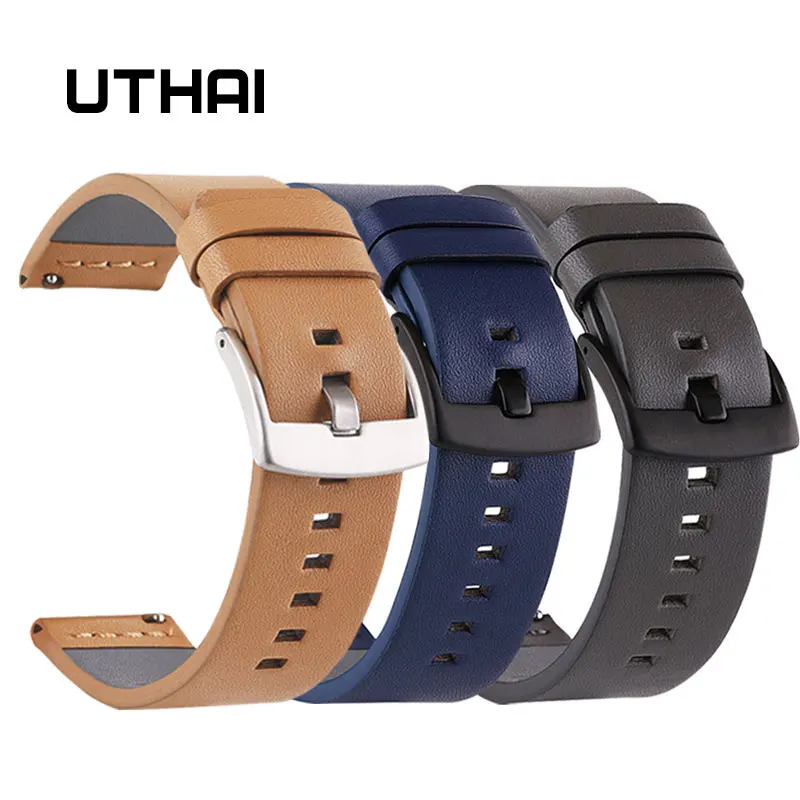 UTHAI Genuine Leather Watch band Strap for Samsung Galaxy Watch 42 46mm Gear S3 Sport WatchBand Quick Release 18 20 22 24mm,Z26