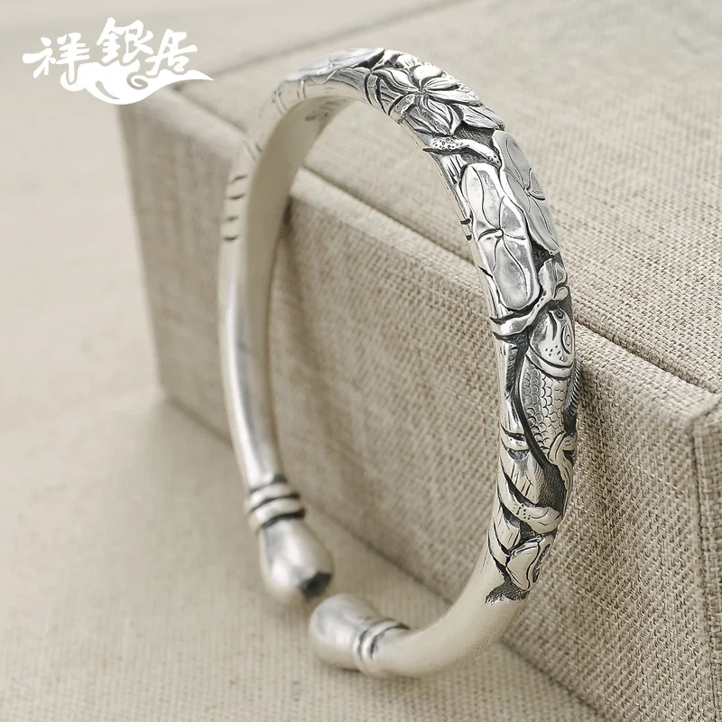 ★in the national fashion retro silver bracelet female silver ornament lotus garlic 999 fine silver handmade silver