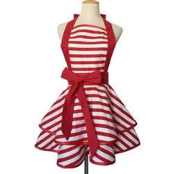 Vintage Retro Red White Striped Double Layer Cooking Apron for Women Girl BBQ Baking Pastry Work Clothes C1A12