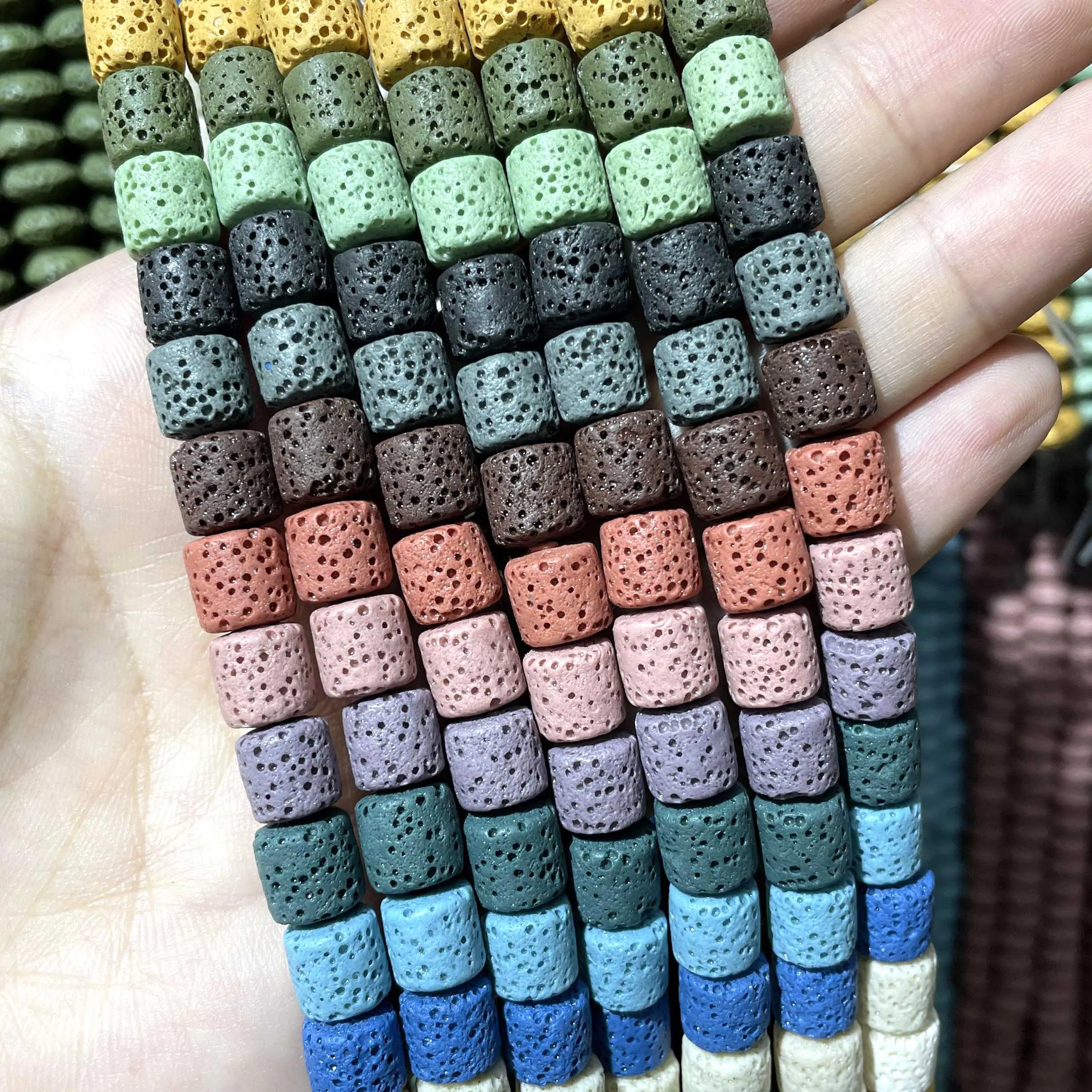 8 10mm Natural Stone Cylinder Color Volcanic Lava Round Tube Spacer Beads For Jewelry Making Charm DIY Bracelet Necklace