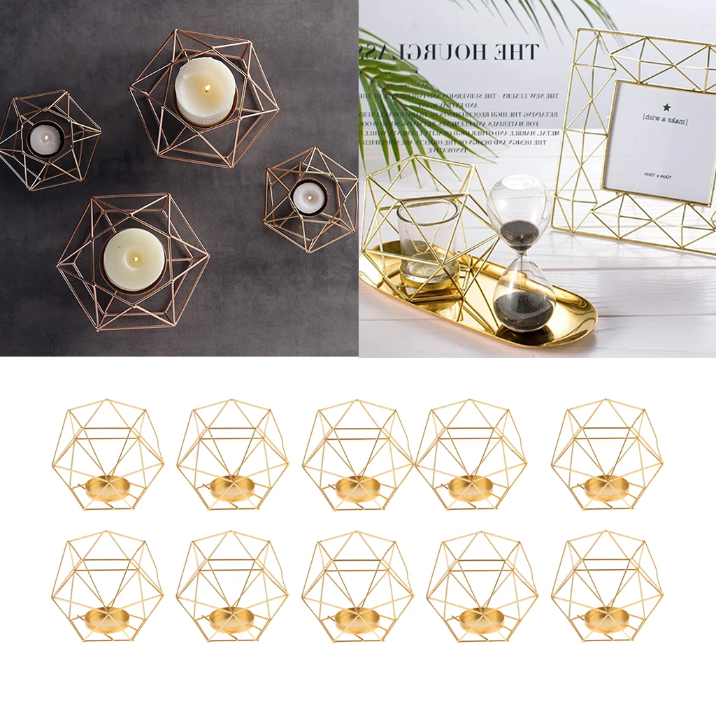 10pcs Geometric Polished Tealight Candle Holder Table Top Centerpiece Weddings Events Parties Dinner Table Decor - Gold image 5