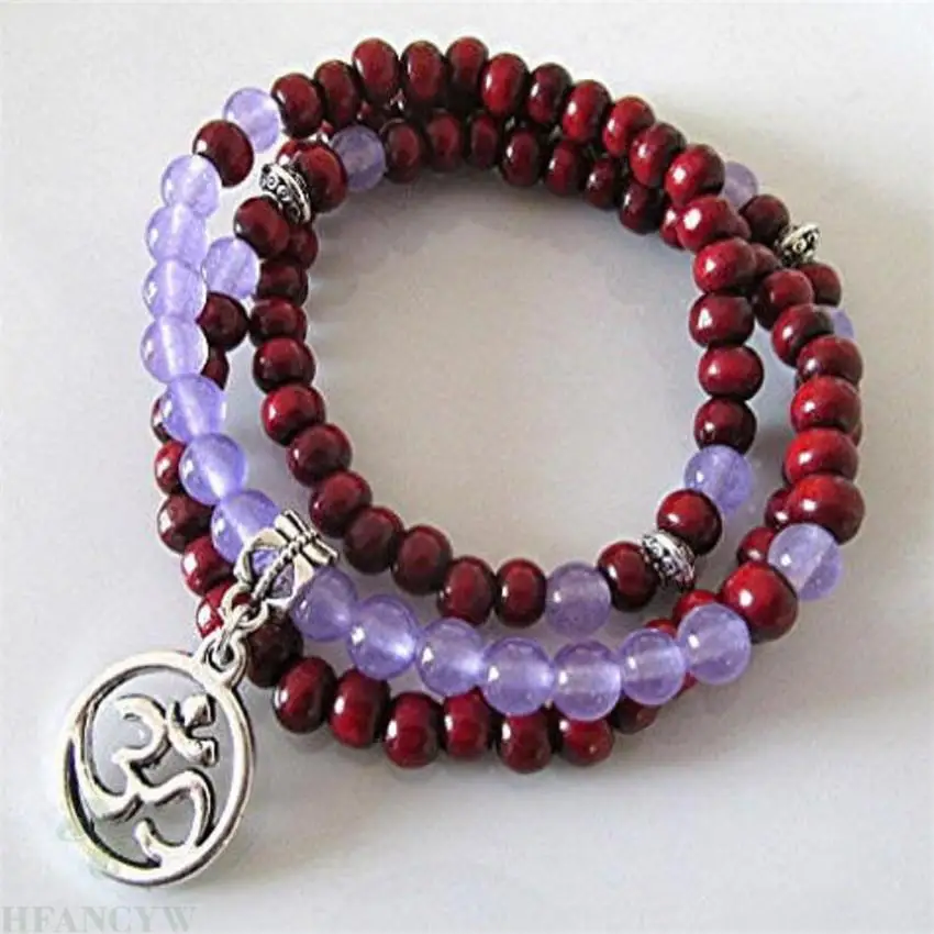 

6MM Sandalwood Amethyst Gemstone Mala Bracelet 108 Beads Buddhism Bless cuff energy Wrist Monk Chakas spirituality Lucky pray