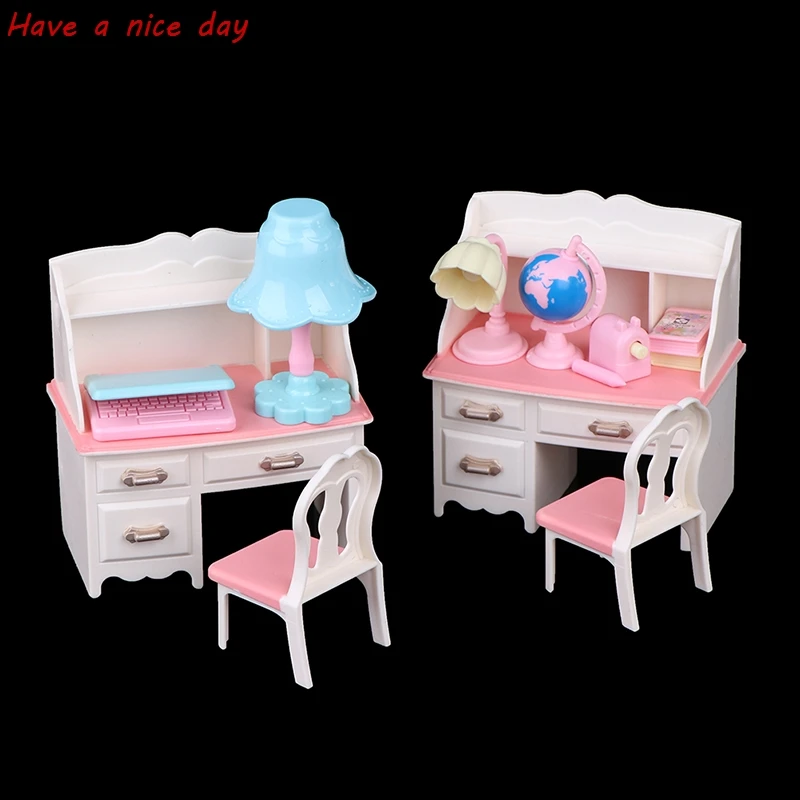 1Set oll play dollhouse furniture desk+lamp+laptop+chair accessories for 1/6 Doll