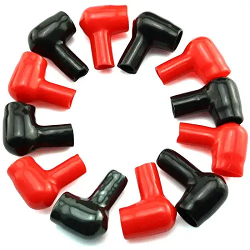 12pcs Battery Terminal Boots Covers Insulating Protector Cable Lug Caps Insulating Covers Replacement Tools Red/Black 10x6mm