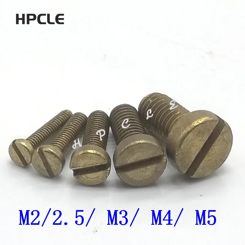 10-50PCS M2 M2.5 M3 M4 M5 DIN84 Brass Slotted Cheese Head Screw Brass Screw Brass Bolt