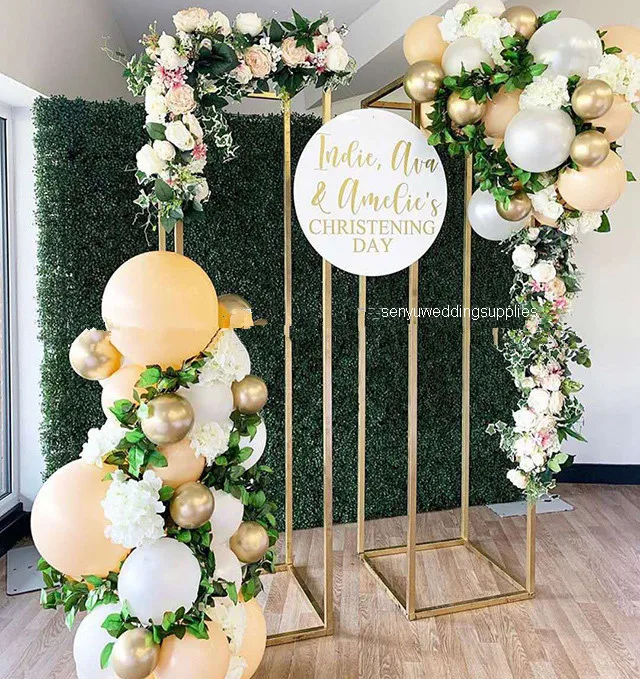 

2pcs)Tall new Customized Decorative Wedding Geometric Columns Pillars Tall Gold Metal Flower Stand Modern Centerpiece senyu2344