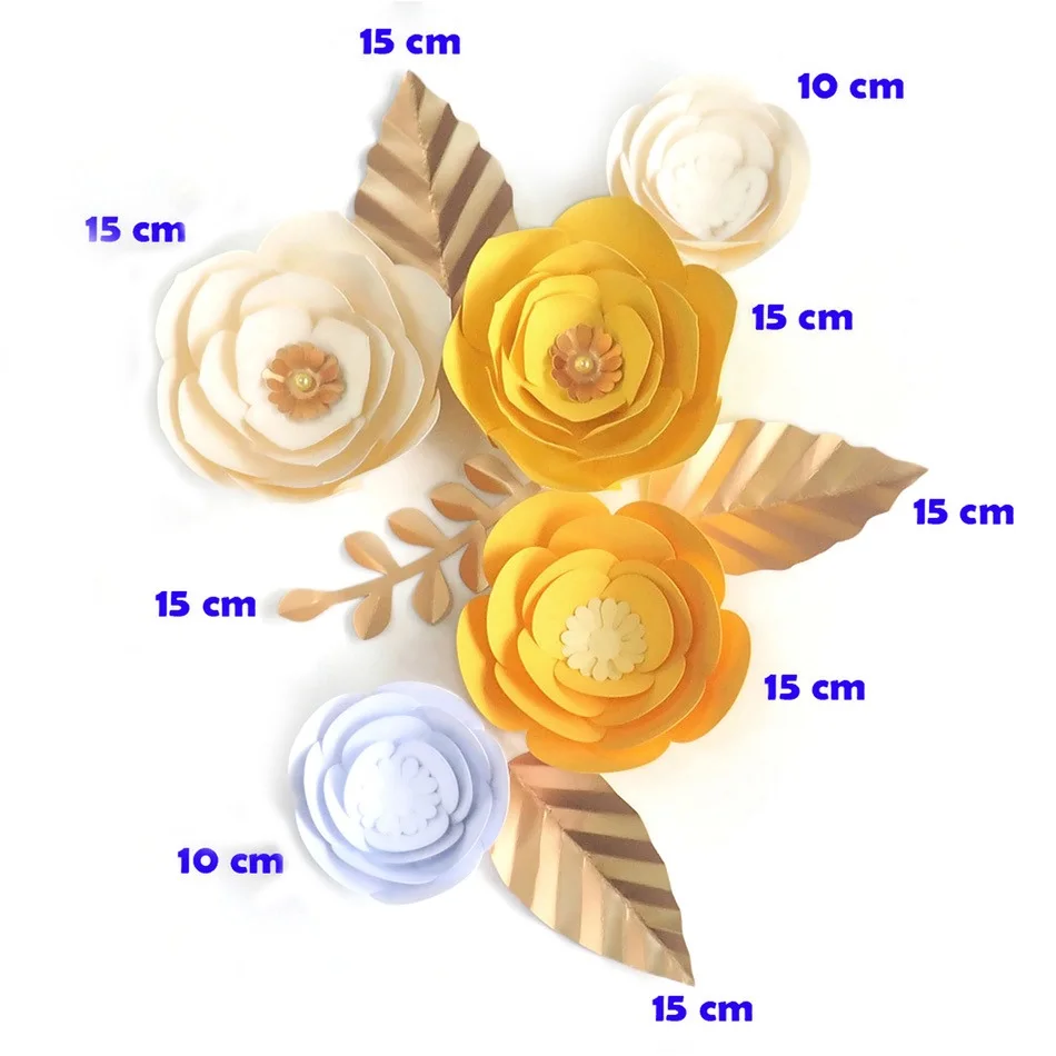 DIY Crafts Decoration Giant Paper Flowers Artificial Rose Fleurs Backdrops 5pcs+4 Leave For Party Decorations Baby Nursery Home