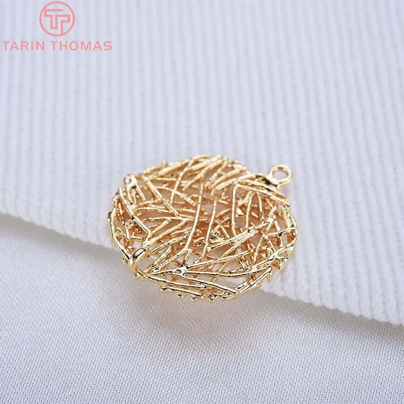 (818)4 قطعة 22 مللي متر 24K الشمبانيا الذهب اللون مطلي النحاس الجوف شبكة الجولة Charms المعلقات عالية الجودة Diy بها بنفسك مجوهرات اكسسوارات