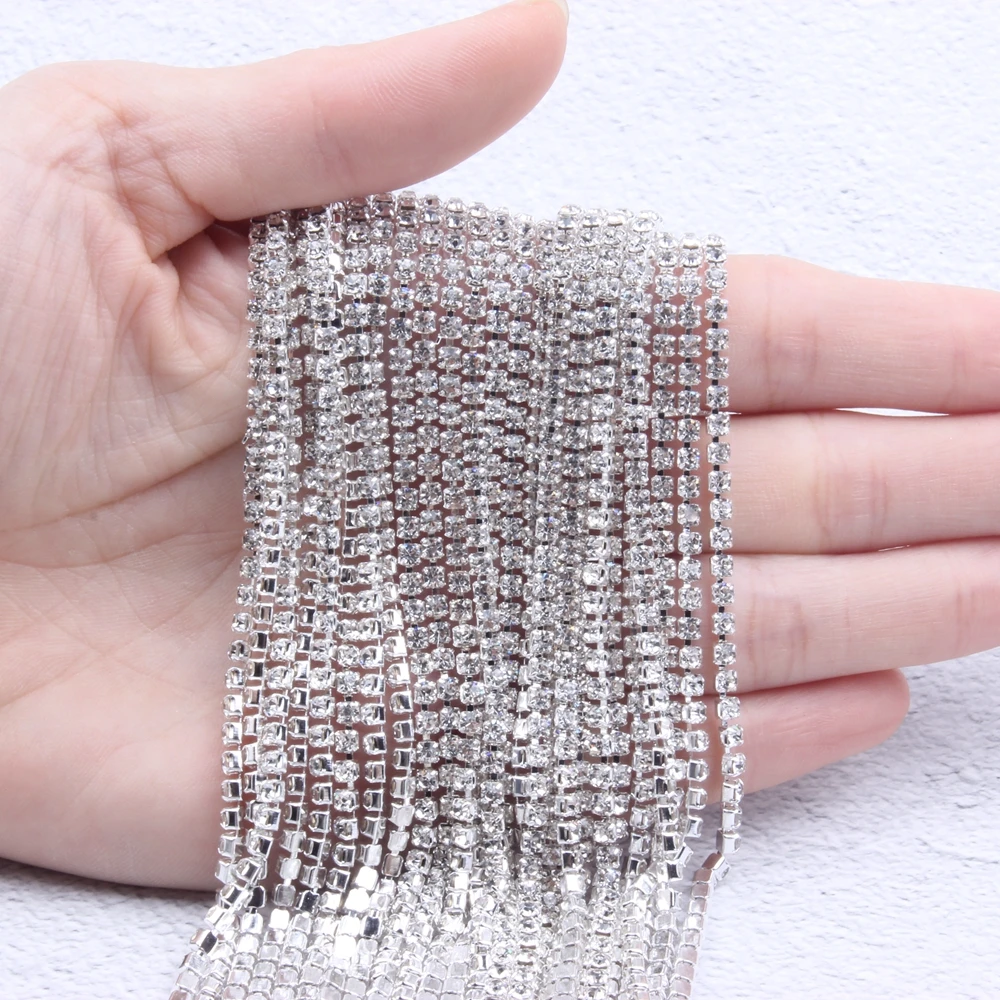 

Glass Rhinestones Silver Base Crystal Crystal AB 10M Length Chains Cup Chain Pointed Back Sewing Stones DIY Clothes Bags