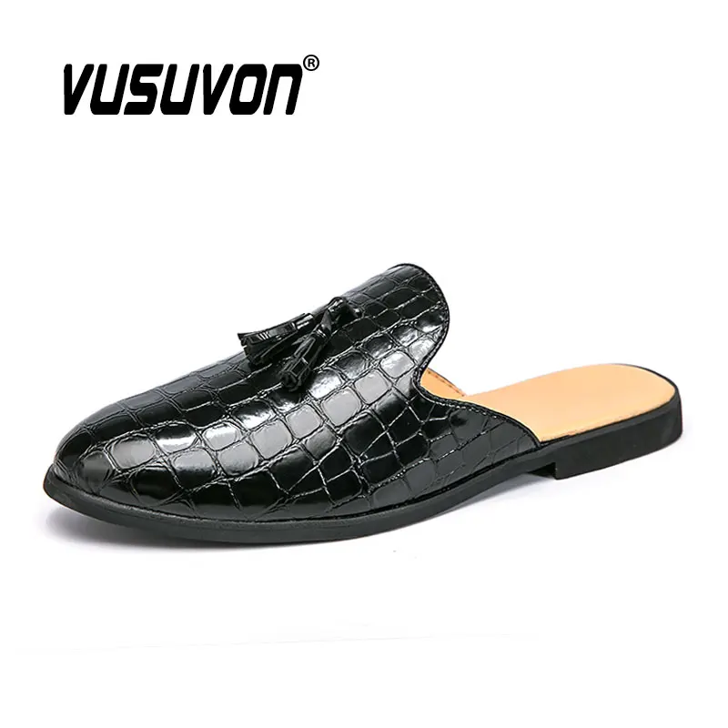 Slippers Men 45 Big Sizes PU Leather Home Outdoor Male Indoor for Fashion Luxury Soft Black Slides Causal Loafers Flat Shoes