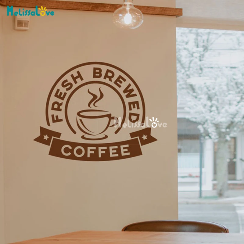 Fresh Brewed Coffee Cup Decal Kitchen or Cafe Mural Decor Window Decoration Waterproof Removable Vinyl Wall Sticker BD851