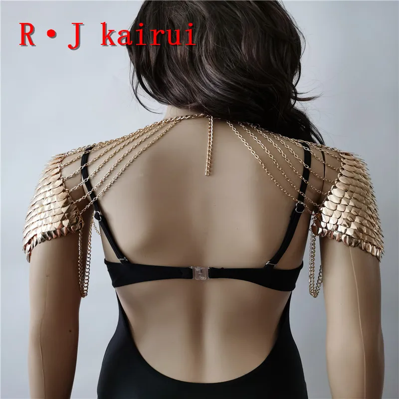 New Fashion RJFS20 Mermaid Fish Scales Shoulder Chains Layers Scale Chainmail Gold Colour Dragon Scale Shoulder Jewelry 2 Colors