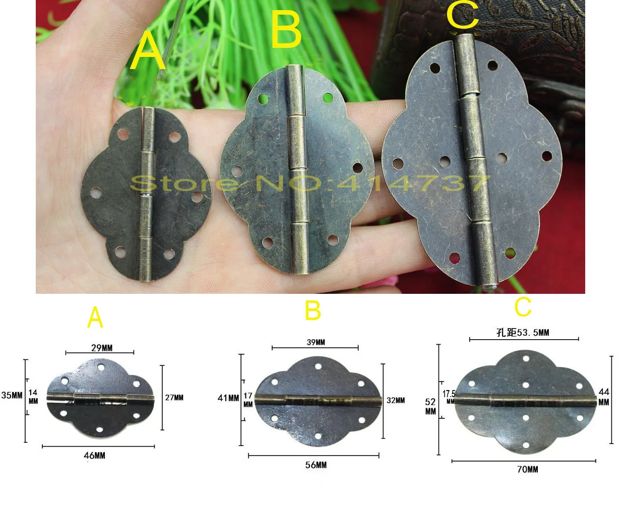 Green Bronze Plated box Hinge Gift box hinges right angle hinge Vintage hinge box link piece hinge lace porous