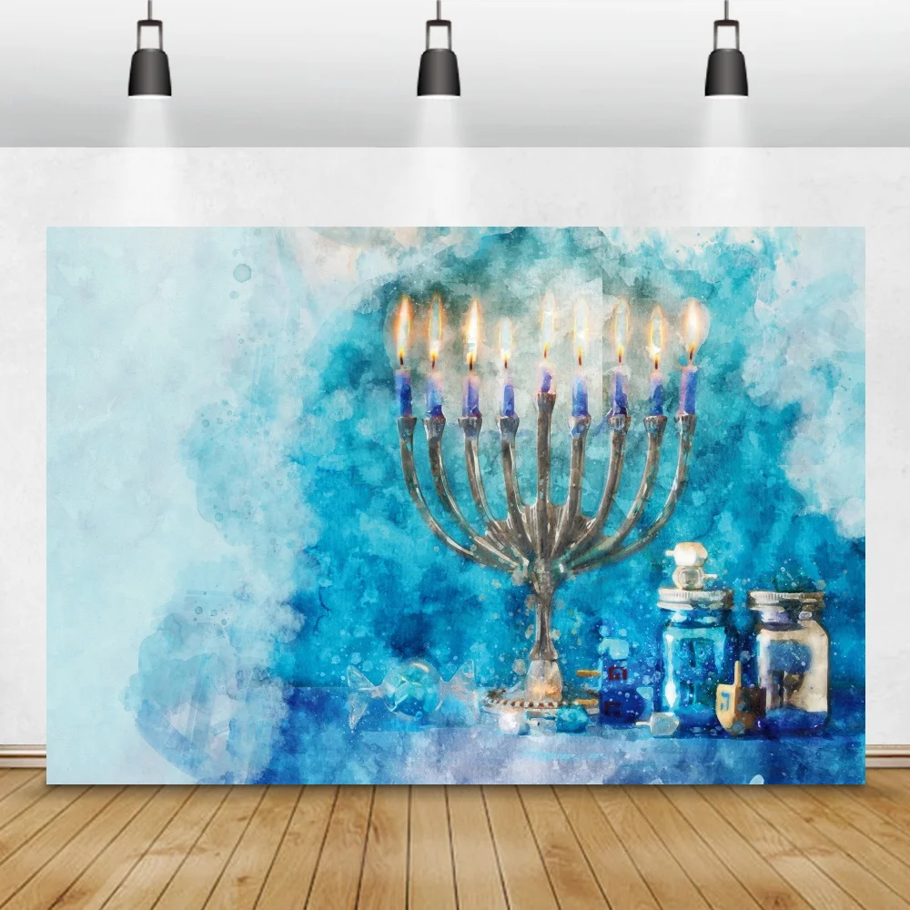 

Laeacco Photography Backdrop Happy Hanukkah Jewish Festivals Candle Menorah Cement Wall Party Photo Background For Photo Studio