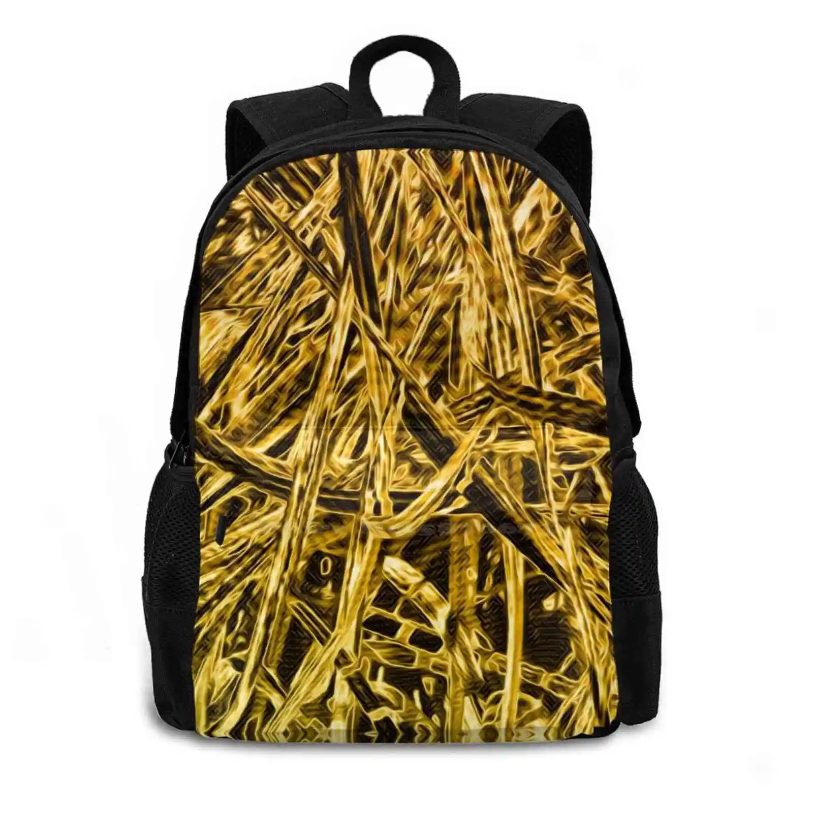 Metallurgy Backpacks For School Teenagers Girls Travel Bags Illuminated Abstracts Metallurgy Polished Metal Blades Of Grass