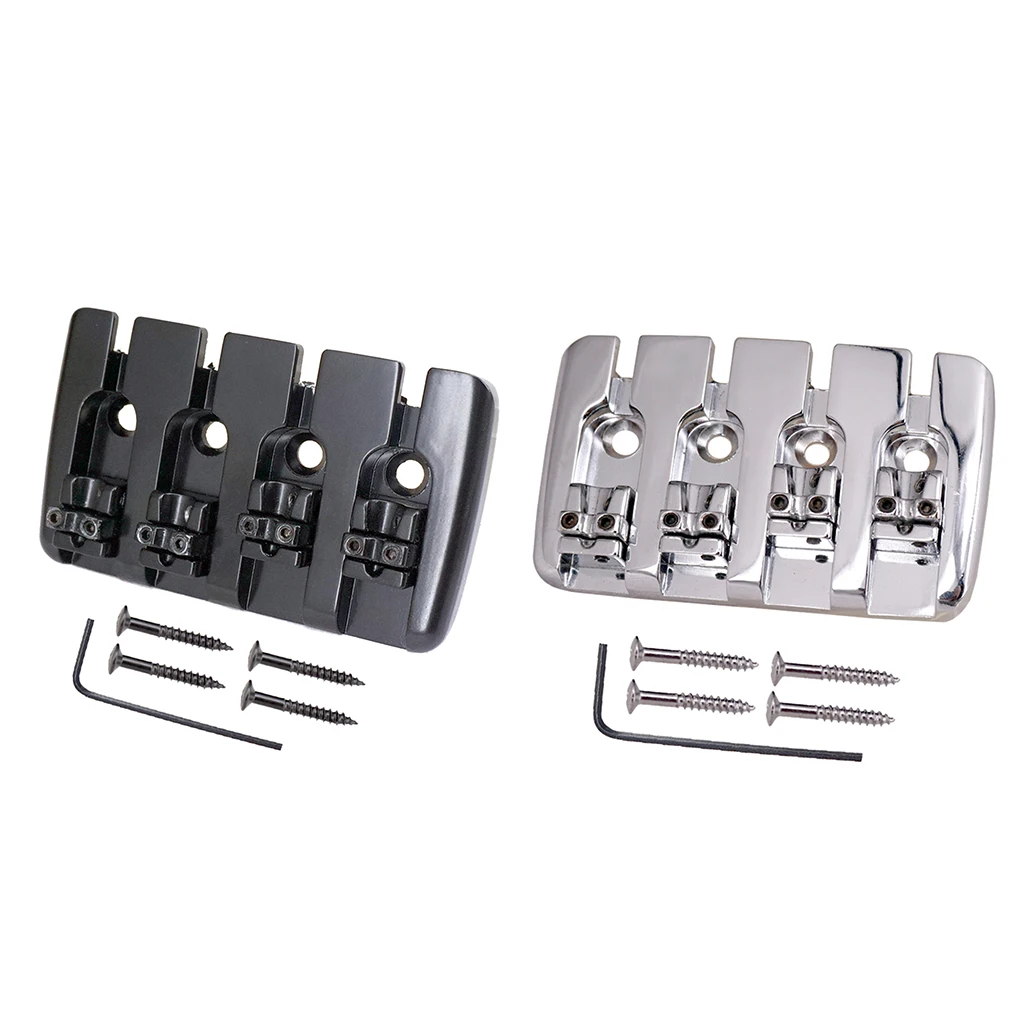 Tooyful Bass Bridge Tailpiece with Screws Wrench Guitar Accessories for 4 String Electric Bass Replacement Parts Black