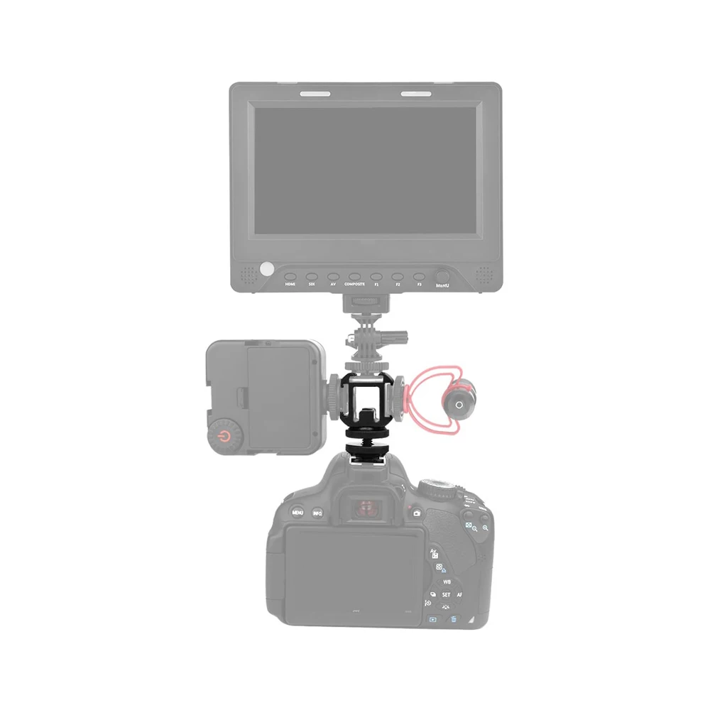 Adaptador de montagem de sapata tripla, adaptador com 3 lâmpadas led para câmera dslr e monitor de microfone