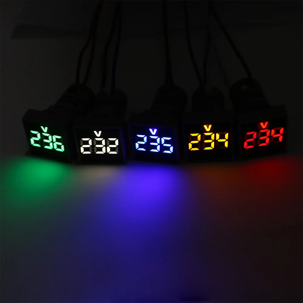 22mm LED zakres pomiarowy AC 60-500V kwadratowy woltomierz miernik napięcia wskaźnik lampka dyżurna czerwony żółty zielony biały niebieski cyfrowy