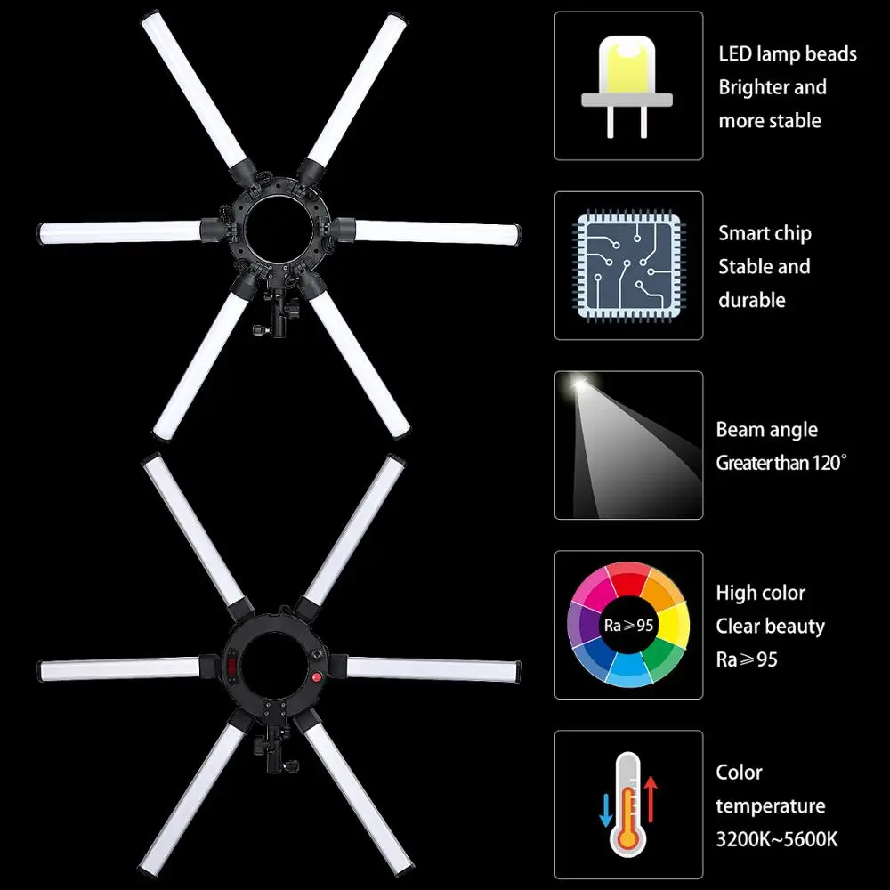 fosoto Photography LED Star Ring Light 120W Multimedia Extreme Ring Video Lamp With Tripod Stand For Phone Camera Youtube