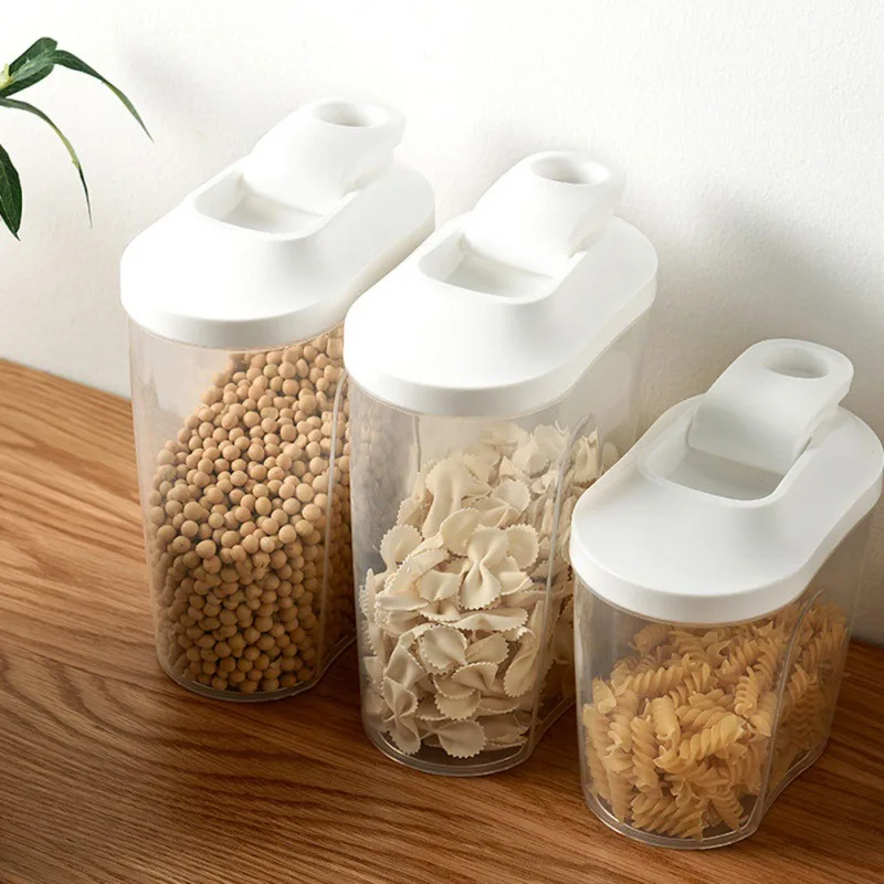 Cereal Containers Plastic Food Storage Container with Lid BPA-free Kitchen Pantry Organization Canisters for Rice Flour 1000ml