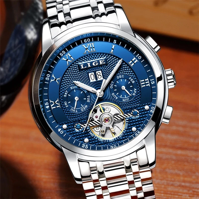 LIGE Mens Watches Fashion Top Brand Luxury Business Automatic Mechanical Watch Men Casual Waterproof Watch Relogio Masculino+Box