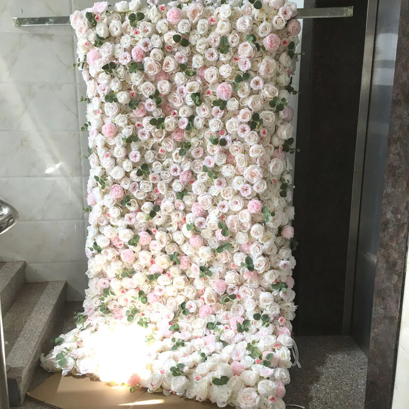 SPR baby pink wall backdrops flower wall panels can roll up cloth base wedding occasion backdrop arrangement decorative florals