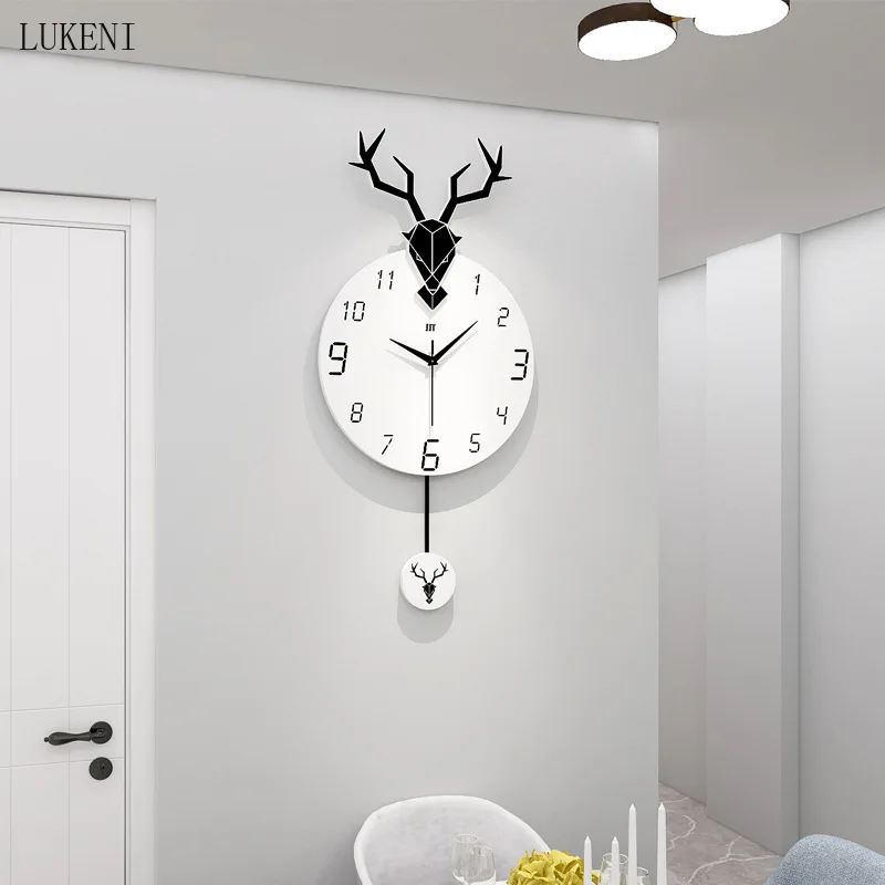 Deer Head Wall Clock European Personality Creative Living Room Simple Clock Stylish Atmosphere Decorative Clock Photo Frame