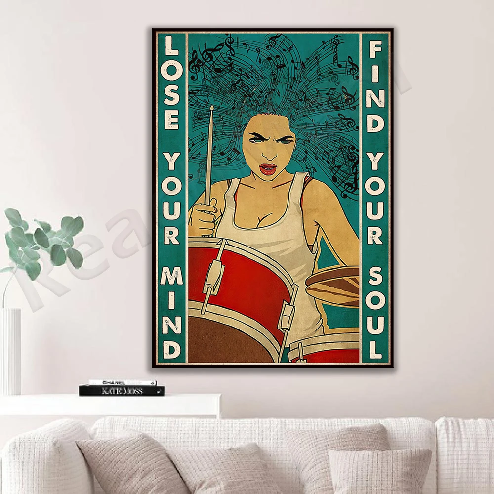 Batteur Drumming Drumming Drumm Music Girl Lose Your Mind Find Your Soul Poster Wall Art Print Home Living Decor Poster