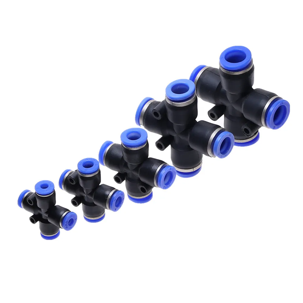 PZA 4 6 8 10 12mm Air Fitting 4-Way Cross Shaped Splitter Push in Pneumatic Tube Connector Quick Fittings