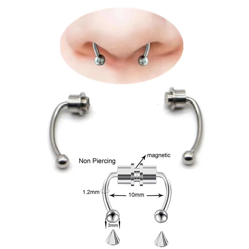 Neue Gefälschte Nase Ring Hoop Nase Septum Ringe Edelstahl Magnet Nase Punk Gefälschte Piercing Körper Schmuck Hip Hop Rock clip Schmuck