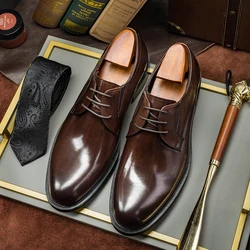 Hanmce Man Dress Shoes 2 Color Hand Made Men's Genuine Leather Derby Shoes