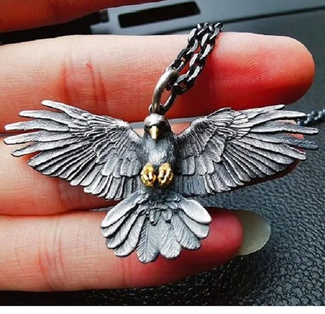 Silver Plated Animal Eagle Pendant Necklace Vintage Crow Pendant Punk Gothic Men and Women Hip Hop Party Jewelry Birthday Gift