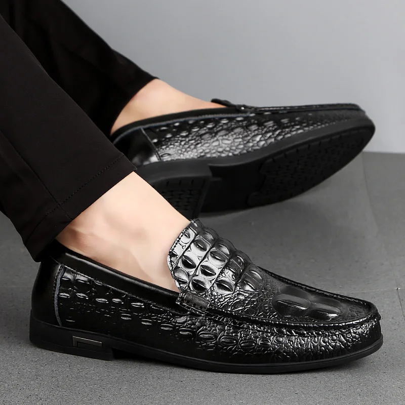 Shoes Men Loafers Leather Moccasin Crocodile Style Footwear Slip On Flat Driving Boat Shoes Classical Male Chaussure Homme 38-46