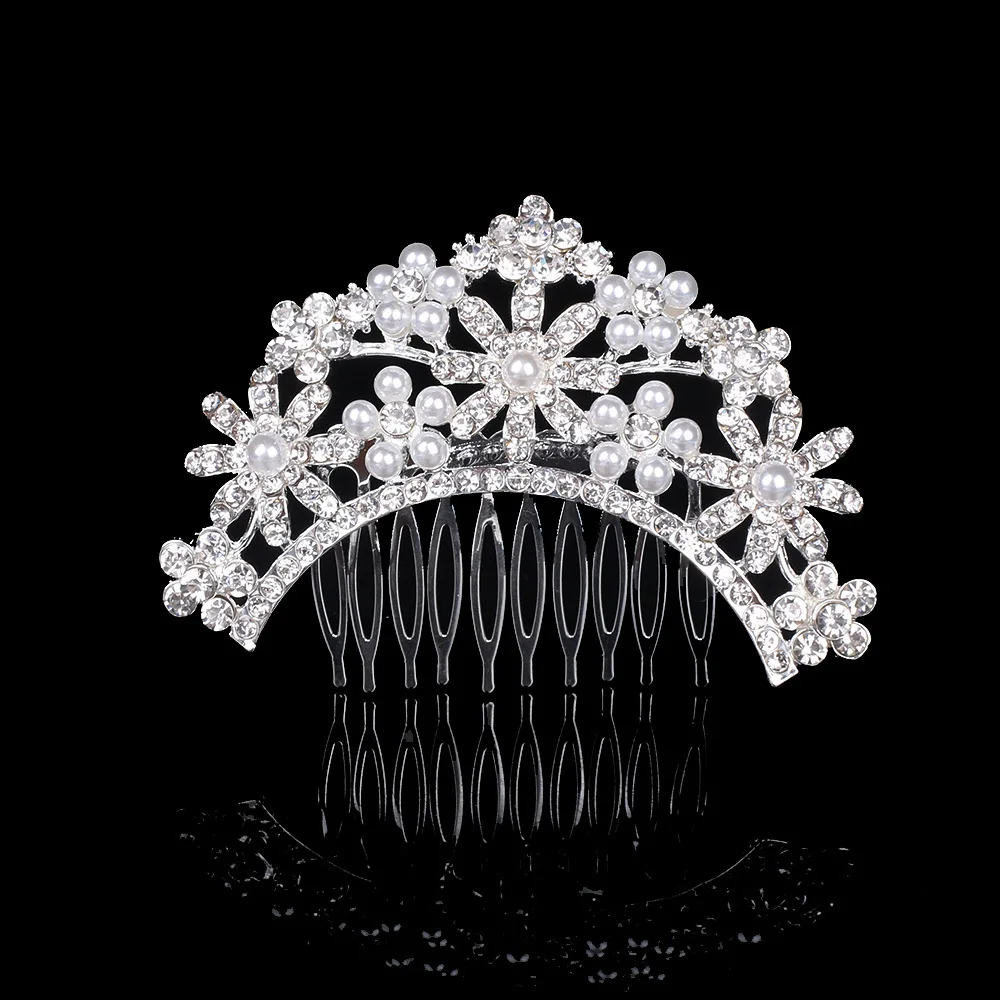 Princess Hair Combs Girls Party Bridal Hair Accessories Headdress Crown Crystal Pearl Wedding Bridal Hair Accessories Headdress