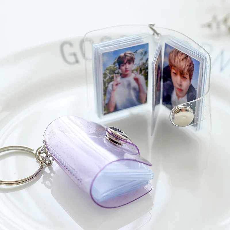 16 Pockets Jelly Color Photo Album for Mini Photo Sticker & Name Card 2 Inch Photos with Key Chain