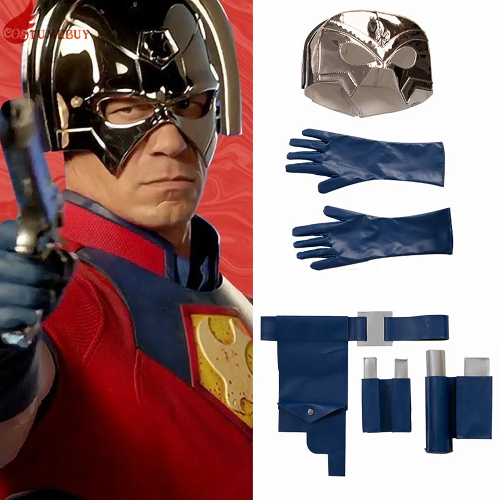 Superhero Movie Peace Maker Cosplay Costume Mask Gloves Belt Fit Accessories Role Playing Halloween Outfit Props for Adult Men