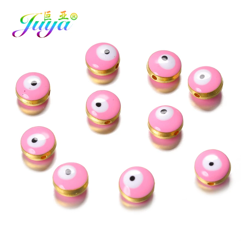 Juya 15Pcs/Lot Wholesale Handmade Enamel Colorful Turkish Greek Evil Eye Beads For DIY Natural Stones Beadwork Jewelry Making