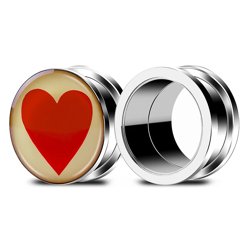 1Pair Ear Strechers Expander Man Women Jewelry Stainless Steel Red Ear Gauge Heart Flesh Tunnels And Plug Earring Fashion 3-20mm