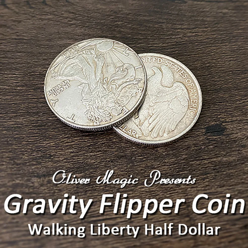 Gravity Flipper Coin Magic Tricks Walking Liberty Half Dollar Magia Magician Close Up Illusions Gimmick Props Mentalism Fun Easy