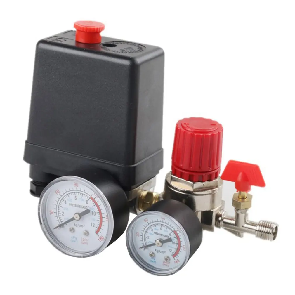 240V AC Regulator Heavy Duty Air Compressor Pump Pressure Control Switch 4 Port Air Pump Control Valve 7.25-125 PSI with Gauge