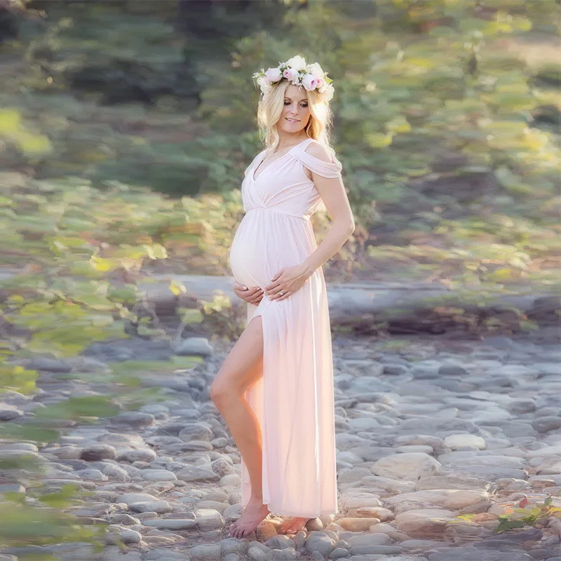 Sexy Maternity Photography Props Long Dress For Pregnant Women Photo Shoot Split Front Pregnancy Dresses Baby Showers Maxi Gown