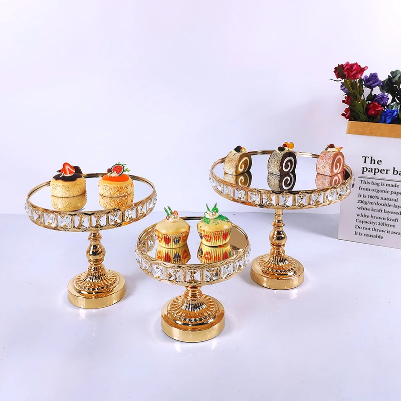 New square crystal Cake Stand  Wedding Birthday Party Dessert Metal Cupcake Pedestal Display Plate Home Decor Gold acryl Mirror